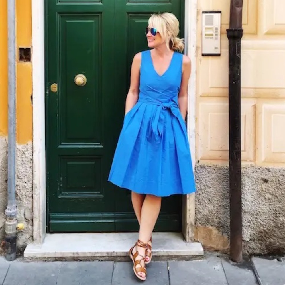 J. Crew Blue Cotton Sleeveless Wrap Dress